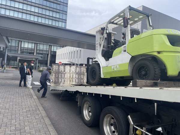 Forklift arriving at exhibition venue