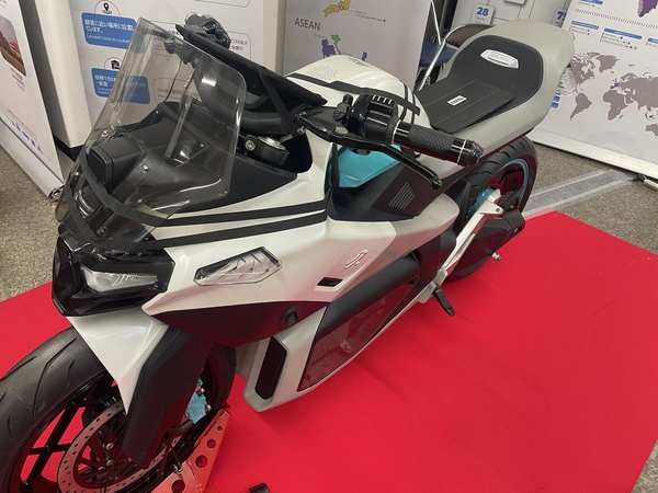 Motorcycle angled view on display